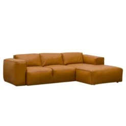 HUDSON Ecksofa 3-Sitzer Mit Longchair Rechts Davorstehend Echtleder